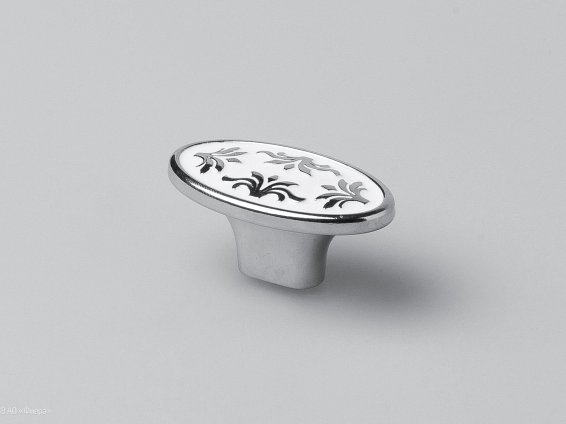 Pandora мебельная ручка-кнопка большая никель глянцевый с белой эмалью