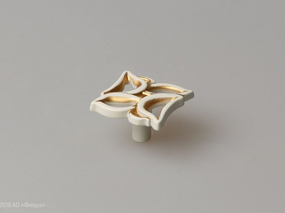 FB059 мебельная ручка-кнопка золото прованс с жемчужно-белой матовой патиной